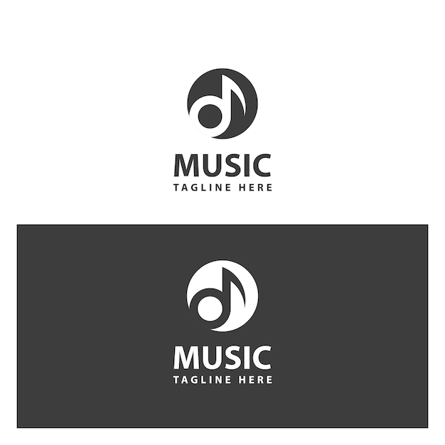 Design del logo vettoriale di musica piatta modificabile in bianco e nero