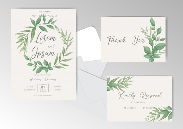 Editable Foliage Greenery Wedding Invitation