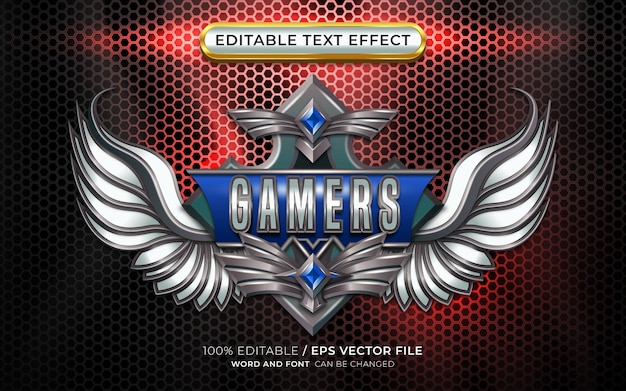 Editable gamers text effect with winged emblem