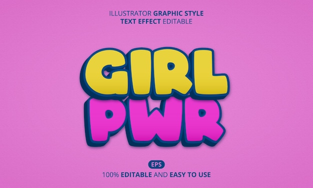 Effetto di testo modificabile girl power, stile cartone animato 3d