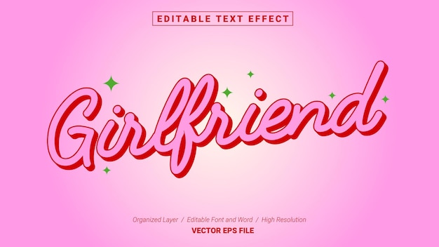 Editable Girlfriend Font. Typography Template Text Effect Style. Lettering Vector Illustration