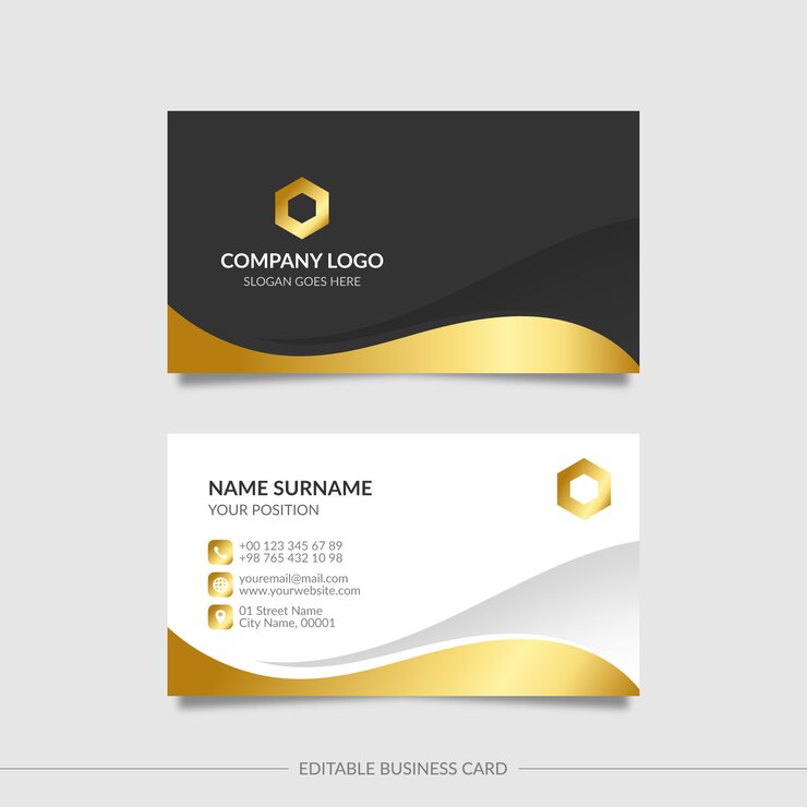 Vector editable golden wavy business card