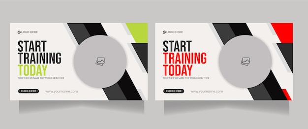 Editable gym fitness training exercise youtube thumbnail design for any videos and web banner templa