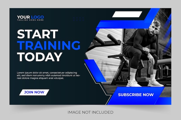 Vector editable gym fitness training exercise youtube thumbnail design for any videos and web banner