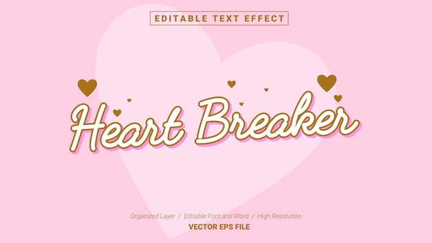 Editable Heart Break Font. Typography Template Text Effect Style. Lettering Vector Illustration