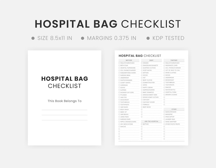 Vector editable hospital bag checklist template printable for labor and delivery