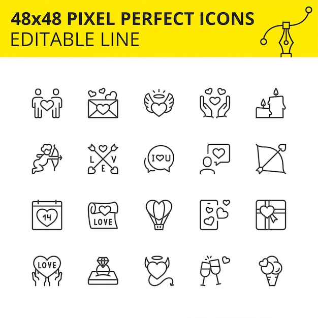 Vector editable icons of valentine’s day