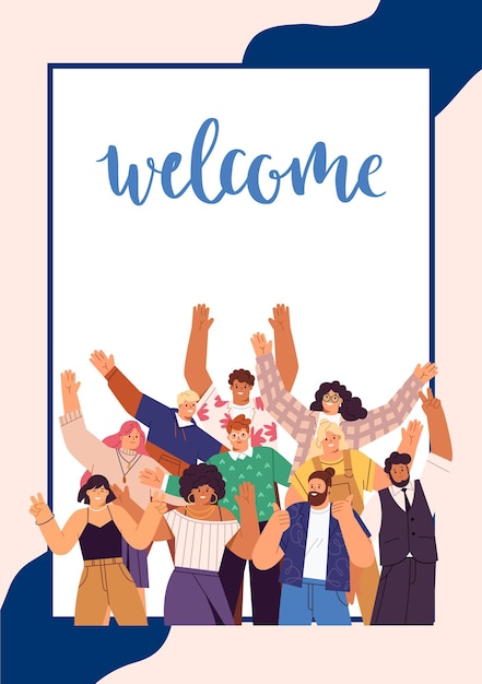 Premium Vector Editable illustrated happy people welcome poster template Premium Vector Editable illustrated happy people welcome poster template