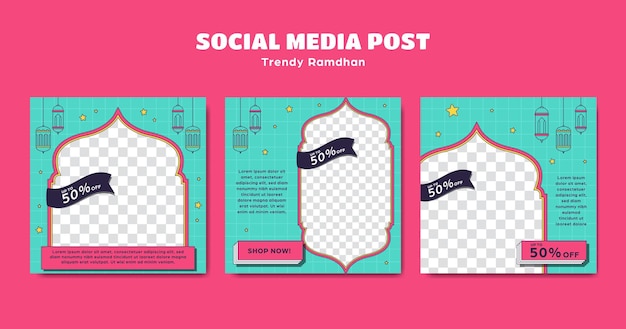 Editable instagram square post islamic ramadan template set in trendy colorful style