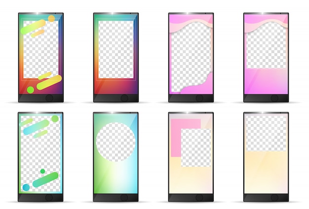 Set di smartphone modello instagram storie modificabili
