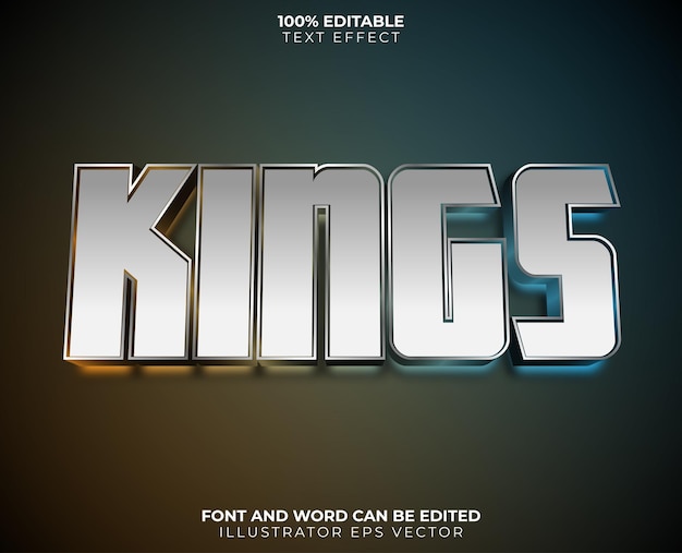 Vector editable kings text effect 100 full editable glowing neon colorful