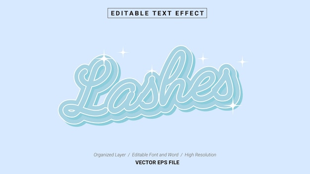 Editable Lashes Font. Typography Template Text Effect Style. Lettering Vector Illustration Logo.