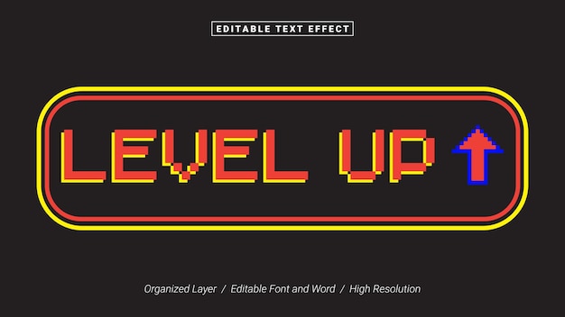 Vector editable level up font typography template text effect style pixelate vector logo