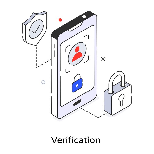 An editable line isometric icon of verification