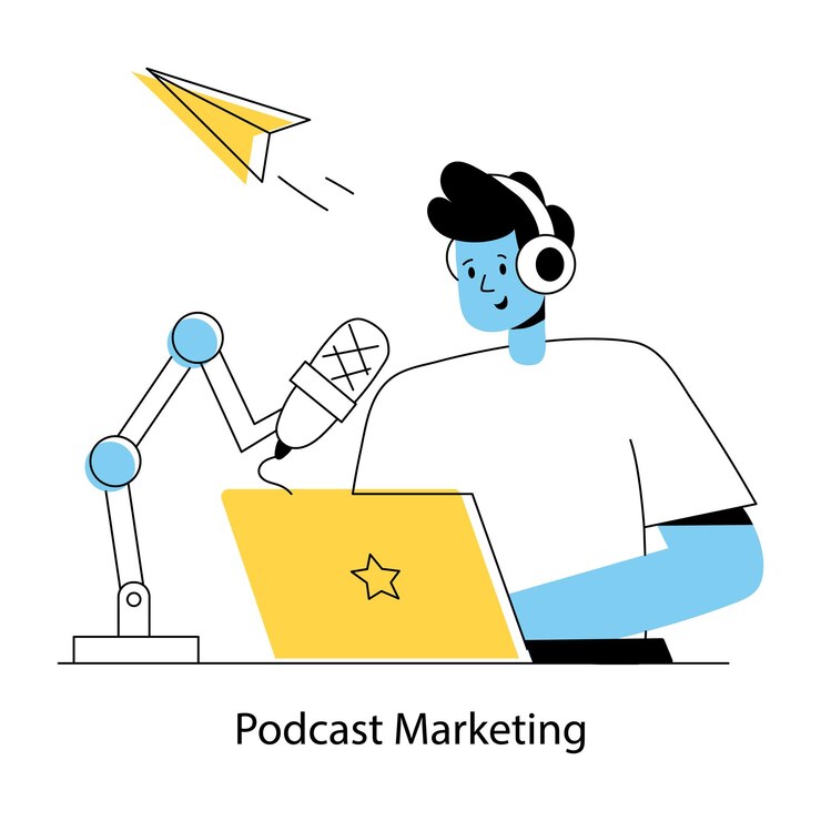Vector an editable linear mini illustration of podcast marketing