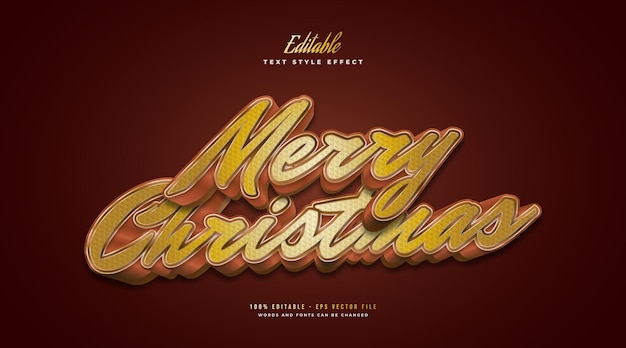 Vector editable merry christmas text in luxury gold style and 3d and textured effect. editable text style effect