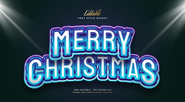 Editable merry christmas text in modern white and blue style with shiny effect. editable text style effect