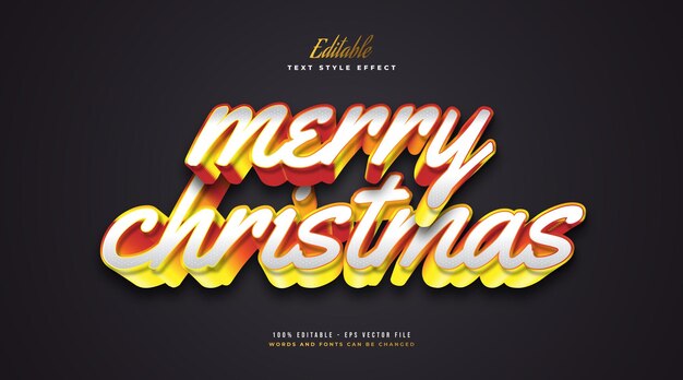 Editable merry christmas text in white and orange with 3d effect. editable text style effect