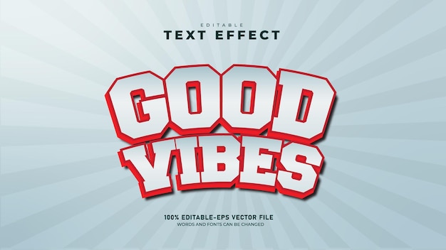 Vector editable minimal good vibes 3d text effect template