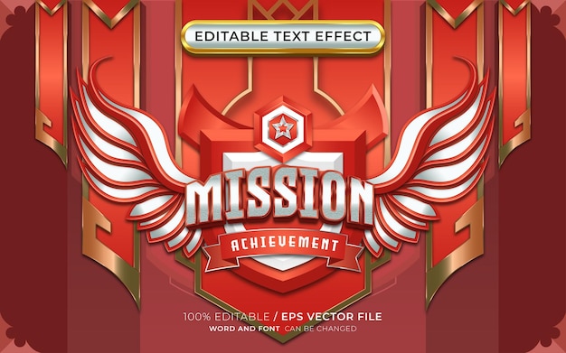 Editable mission text effect with winged emblem