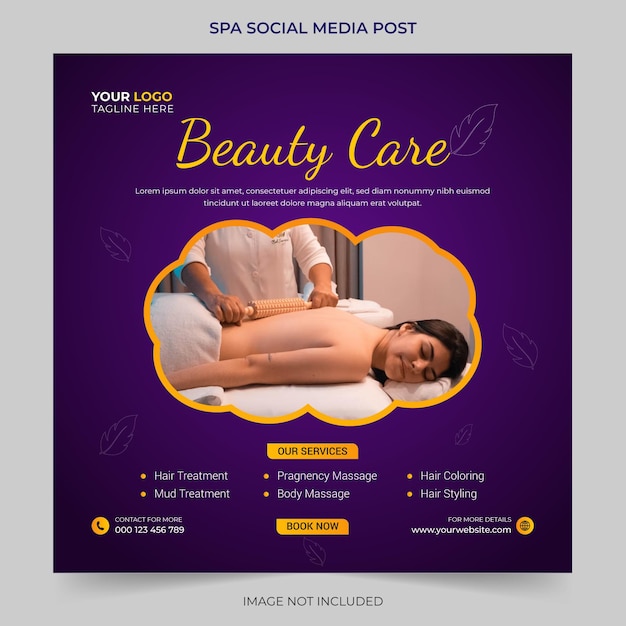 Vettore centro estetico moderno spa modificabile e massaggi banner promozionale quadrato post sui social media