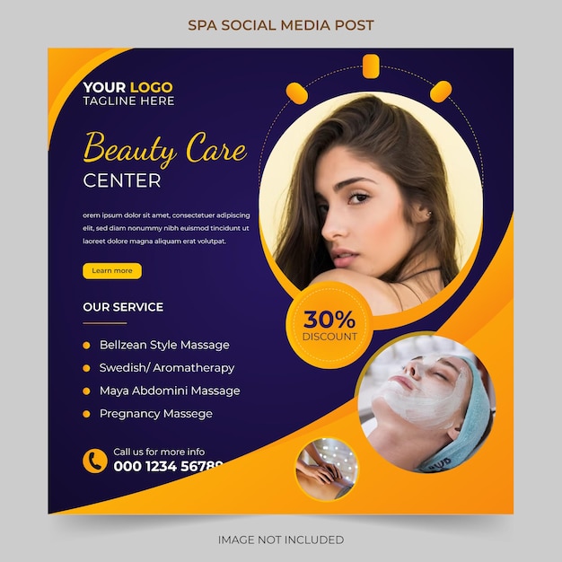 Editable modern spa beauty center and massage Social media post Square promotion Banner