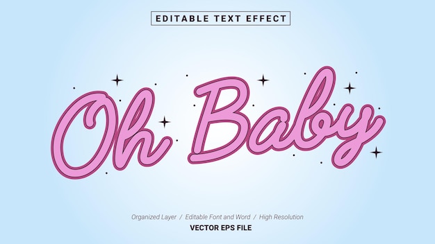 Editable Oh Baby Font. Typography Template Text Effect Style. Lettering Vector Illustration Logo.