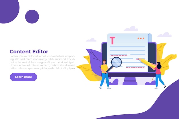 Editable online document. Blogger, copywriter or journalist concept. Editor work. Creative writing and storytelling, copywriting . Online education, distant learning. Vector illustration.