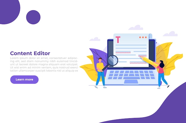 Editable online document. blogger, copywriter or journalist concept. editor work. creative writing and storytelling, copywriting . online education, distant learning. vector illustration.