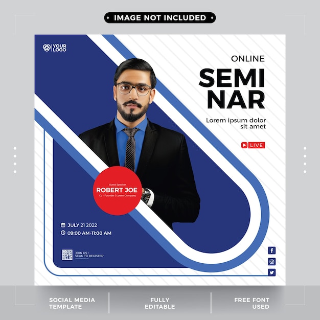 editable online seminar banner template for social media post