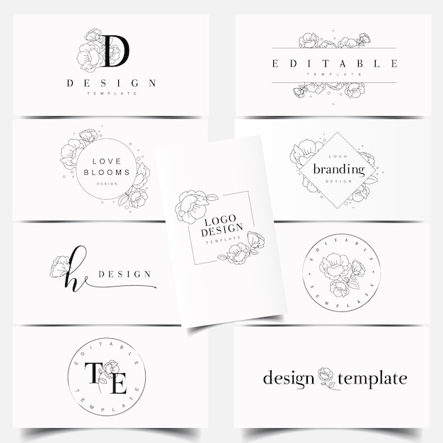 Editable peony flower logo design