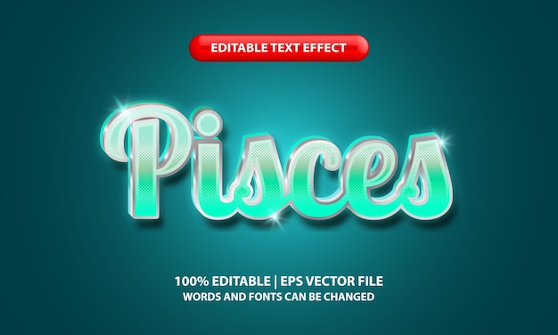 Editable Pisces zodiac text effect style - 3D Lettering Style with shining light green gradient