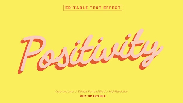 Editable Positivity Font. Typography Template Text Effect Style. Lettering Vector Illustration