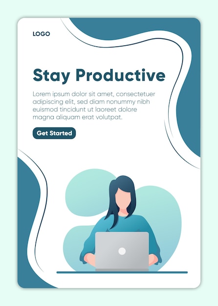 Editable poster design minimal template with flat design illustration of stay productive work