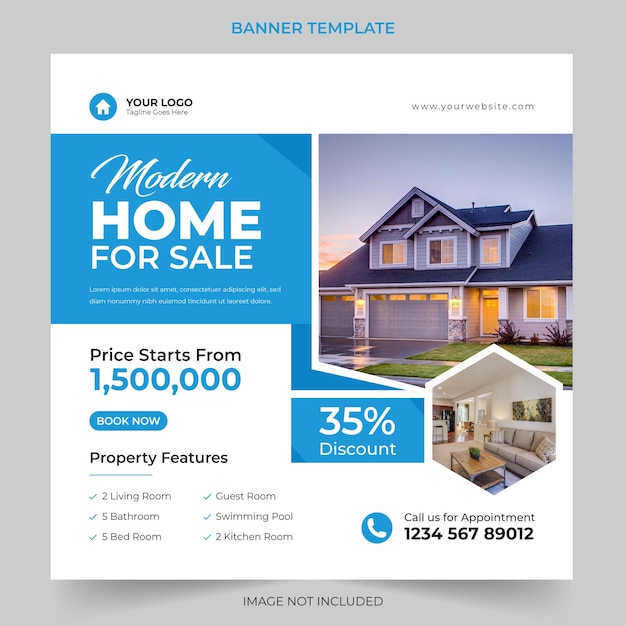 Editable real estate house sale and home rent advertising social media post banner