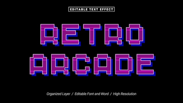 Vettore modificabile retro arcade font tipografia modello testo effetto stile lettering illustrazione vettoriale