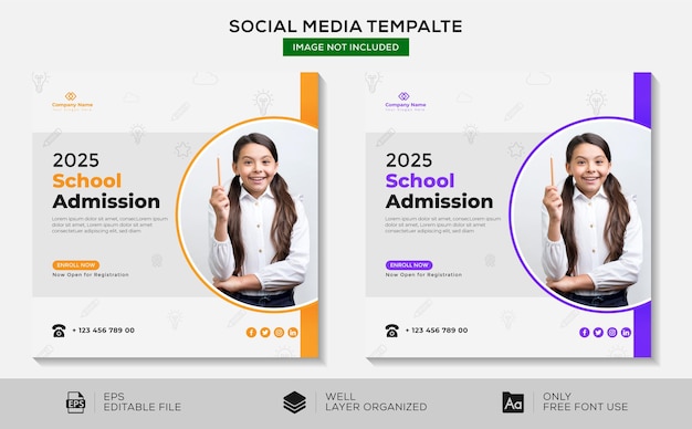 Editable school education admission instagram social media post template