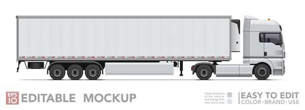 Editable semi truck . Realistick tractor & refrigerated trailer on white background.