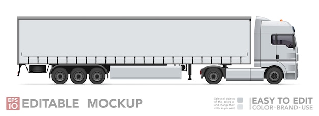 Editable semi truck . realistick tractor & tilt trailer on white background