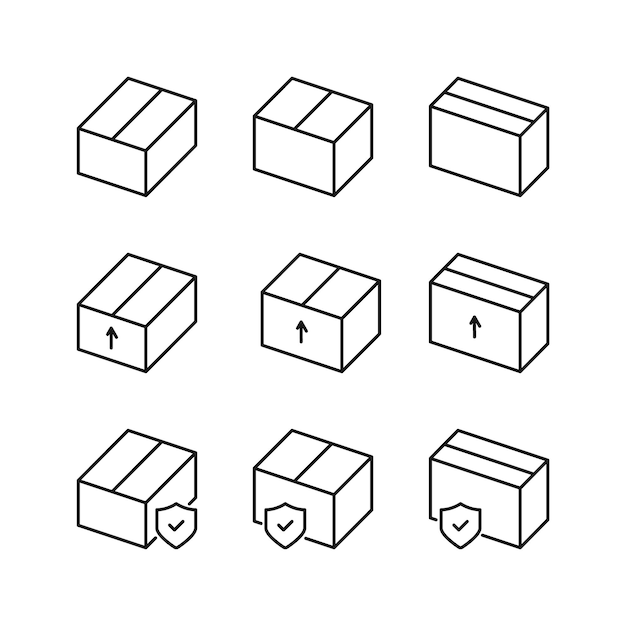 Редактируемый набор иконок векторной иллюстрации доставки коробки, выделенной на белом фоне для веб-сайта презентации или мобильного приложения