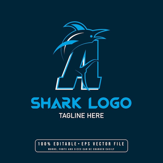 Editable shark with a letter logo design vector A letter shark logo design