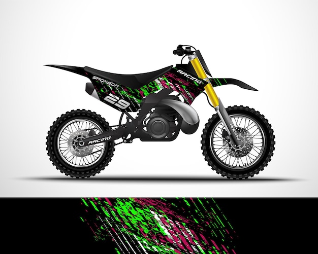 Редактируемый шаблон Motocross, Dirtbike, наклейка с наклейкой на мотоцикл и дизайн виниловой наклейки.