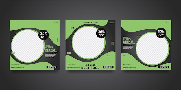 Post modello modificabili per annunci sui social media annunci banner web per design promozionale con colore verde e nero