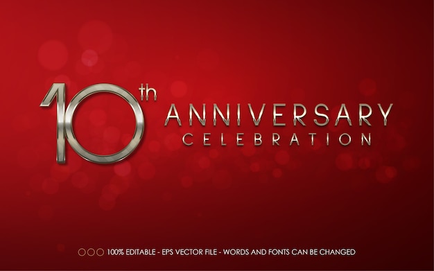 Editable text effect, 10th anniversary celebration style illustrations