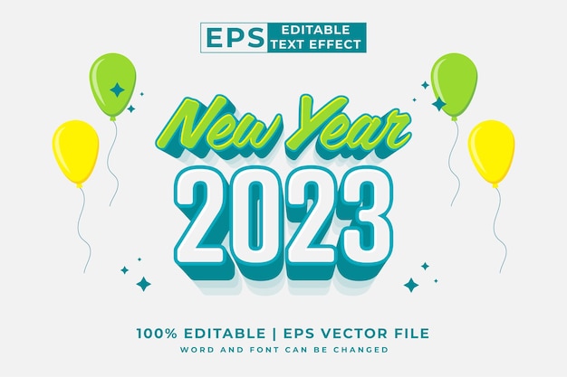 Editable text effect 2023 new year 3d cartoon style premium vector