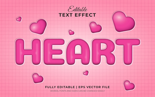 Editable text effect in 3d pink heart theme