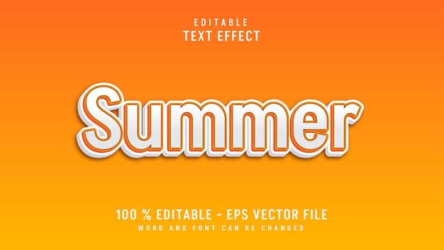 Vector editable text effect 3d text effect template white summer style isolated on orange background