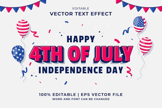 Editable text effect 4th july independence day cartoon style premium vector