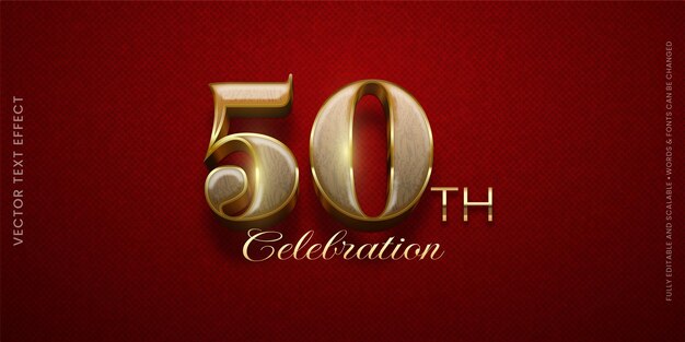 Editable text effect 50th anniversary with 3d gold effect