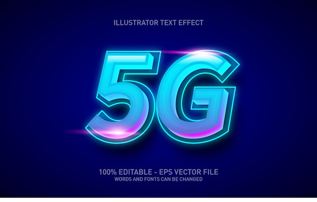 편집 가능한 텍스트 효과, 5g 네온 스타일 일러스트레이션